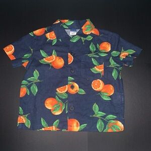 NWOT Old Navy “Orange You Glad” Short Sleeve Linen-Blend Camp Shirt for Babies